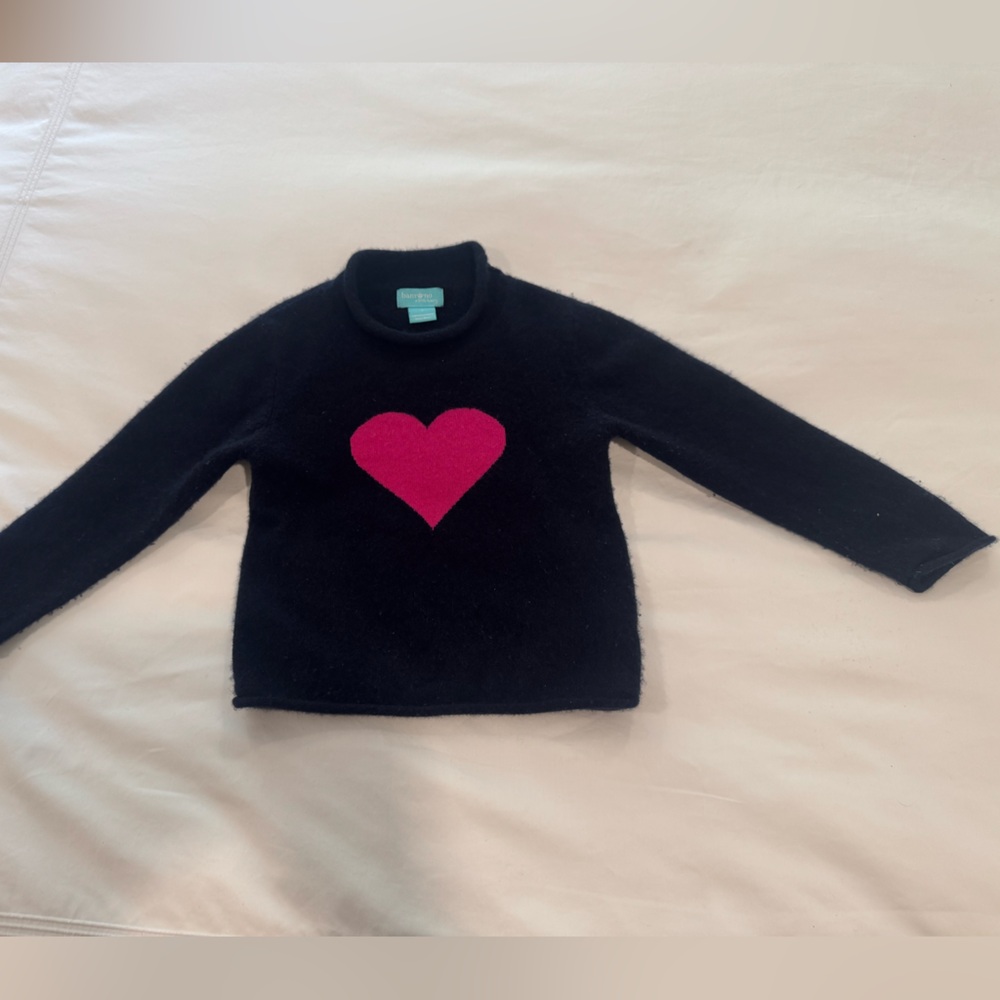 Navy 100% Cashmere Sweater with Pink Heart
